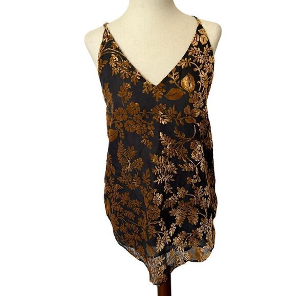 LOFT Burn Out Velvet Tank Top V Neck Copper/Gold and Black XS - Picture 1 of 7